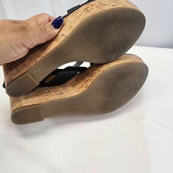 Franco Sarto Stallion Wedge Sandal Black Leather Size 9.5 - Picture 11 of 12